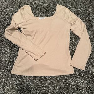 Ribbed, tan fitted long sleeve top